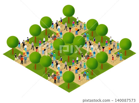 Diverse crowd gathering in urban park setting Diverse crowd gathering in urban park setting 140087573