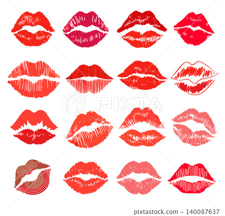 Lipstick kiss print isolated vector set. red vector lips set. Lipstick kiss print isolated vector set. red vector lips set. 140087637