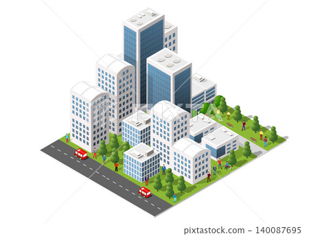 Modern isometric city center with people enjoying public park 140087695