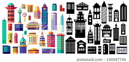Collection of colorful and monochrome modern city buildings for architectural Collection of colorful and monochrome modern city buildings for architectural 140087746