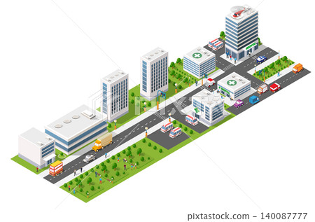 Isometric 3d illustration park trees forest nature elements 140087777