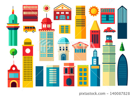 Landscape set of buildings silhouetted of low-rise and high-rise complexes 140087828