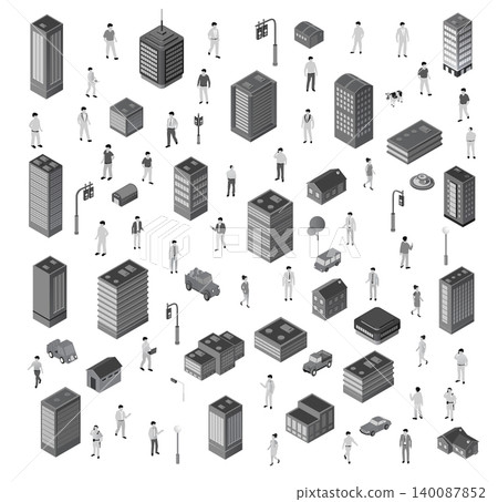 Isometric city buildings and people Isometric city buildings and people 140087852