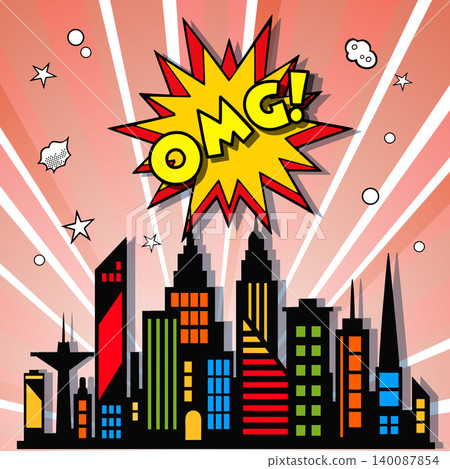 Colorful city skyline exploding with amazement and surprise Colorful city skyline exploding with amazement and surprise 140087854