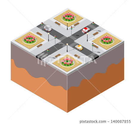 City crossroad traffic lights cars moving on road isometric illustration City crossroad traffic lights cars moving on road isometric illustration 140087855