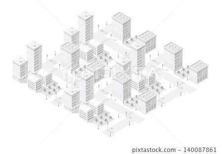 Modern city center with skyscrapers, streets and trees forming 140087861