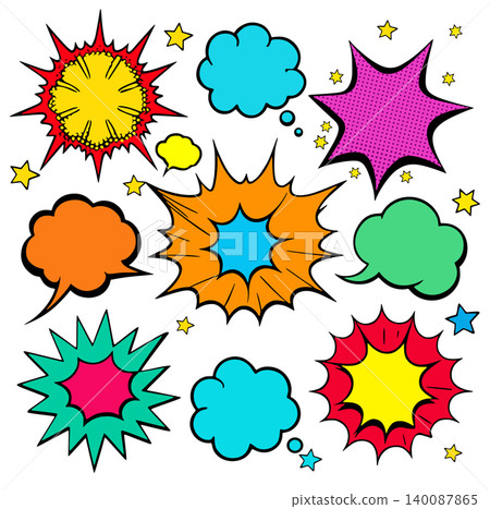 Comic speech bubbles on a various styles of underground comix texture Comic speech bubbles on a various styles of underground comix texture 140087865