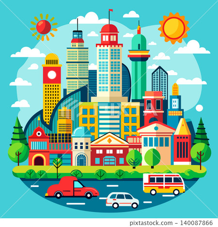 Landscape set of buildings silhouetted of low-rise and high-rise complexes Landscape set of buildings silhouetted of low-rise and high-rise complexes 140087866