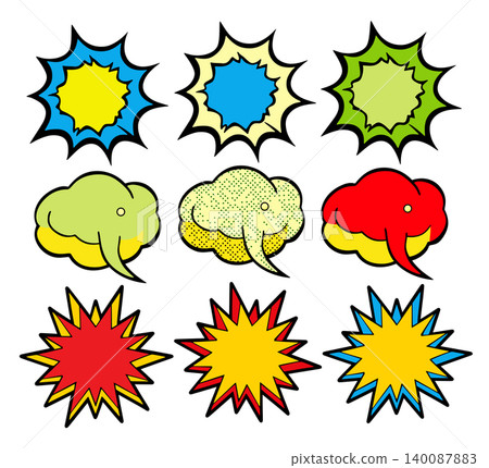 Nine various comic style speech bubbles exploding with bright colors Nine various comic style speech bubbles exploding with bright colors 140087883