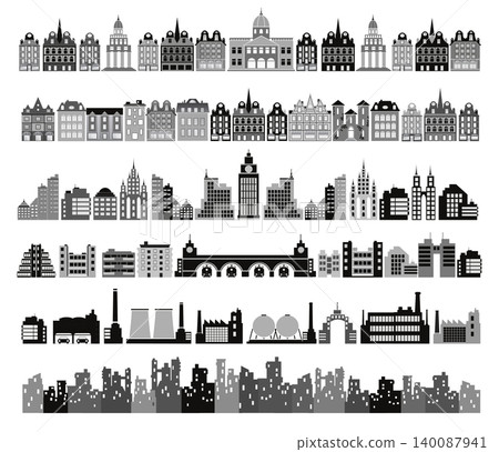 City buildings and industrial factories icons showing urban landscape City buildings and industrial factories icons showing urban landscape 140087941
