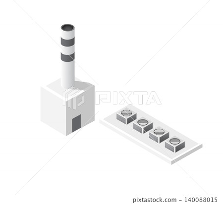 Power plant emitting pollution into the atmosphere, isometric view Power plant emitting pollution into the atmosphere, isometric view 140088015