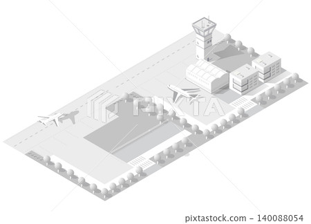 Isometric airport overview with planes and control tower 140088054