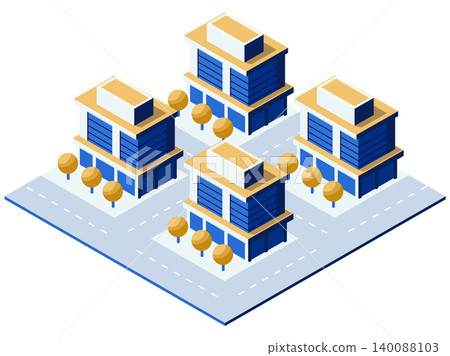 Modern isometric city district with office buildings and roads 140088103