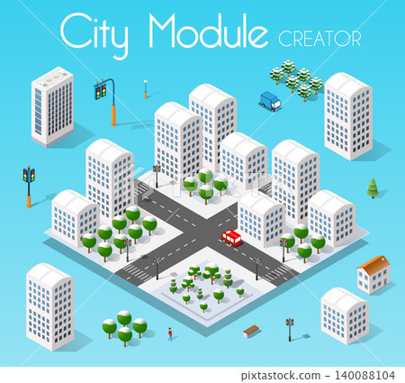 Isometric set module city Isometric set module city 140088104