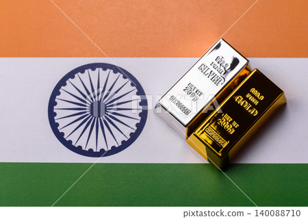 Gold and silver bullion or ingots as metals for bank storage, investments. Gold and silver bars Gold and silver bullion or ingots as metals for bank storage, investments. Gold and silver bars 140088710