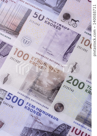 Money, currency of Denmark, Danish krone banknotes. Denmark, Danish money Money, currency of Denmark, Danish krone banknotes. Denmark, Danish money 140088711