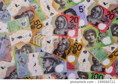 Australia, Australian paper money and coins, cash for financial transactions. Australian dollars Australia, Australian paper money and coins, cash for financial transactions. Australian dollars 140088722