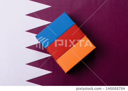 Cargo containers on the china flag as a conceptual backdrop for goods export. Cargo containers 140088784