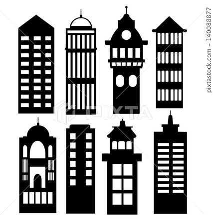 Diverse architectural building city skyline silhouette collection Diverse architectural building city skyline silhouette collection 140088877