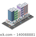 People walking on the street near modern buildings isometric illustration 140088881