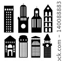 Diverse architectural building city skyline silhouette collection 140088883