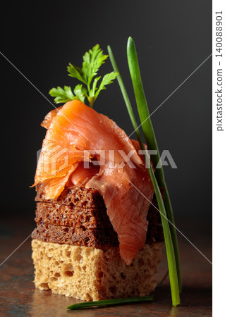Open sandwich with smoked salmon. Open sandwich with smoked salmon. 140088901