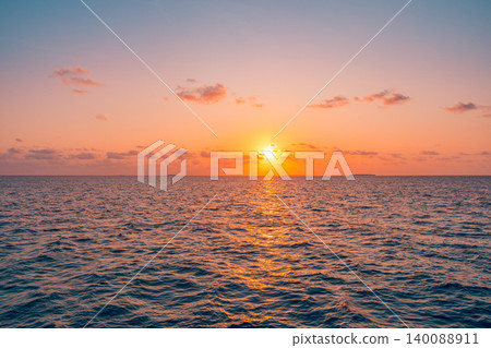 Sunset ocean view golden sunrays calm waves water surface dreamy nature outdoors seascape gorgeous breathtaking serene tranquil horizon warm glow reflection paradise travel summer minimalist meditate 140088911