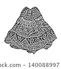 Black and White Bohemian Maxi Skirt with Ornamental Ethnic Mandala Pattern and Ruffled Flared Hem Sketch Vector Illustration 140088997