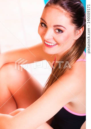 Sporty fit woman in swimming pool. Sporty fit woman in swimming pool. 140089171