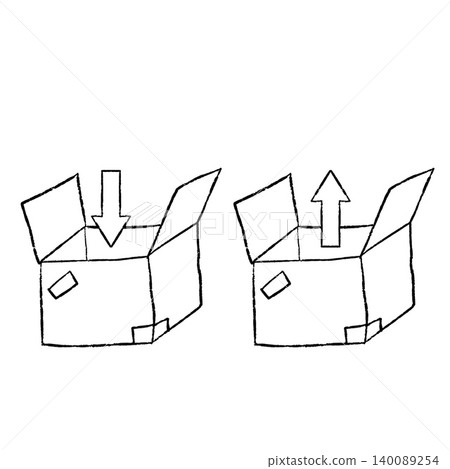 Shipping box sketch, open package with arrows. Delivery logistics symbol, hand drawn cargo container. Black ink line art. Shipping box sketch, open package with arrows. Delivery logistics symbol, hand drawn cargo container. Black ink line art. 140089254