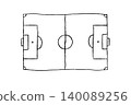 Soccer field sketch, rough hand drawn black line art pitch. Sport football court doodle outline, top view ground graphic 140089256