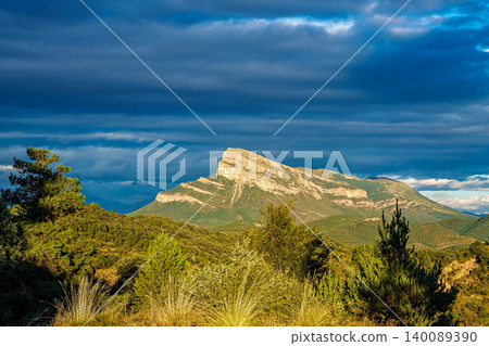 The Oroel Peak, Pena Oroel in the Pyrenees, Jaca, Huesca in Spain. The Oroel Peak, Pena Oroel in the Pyrenees, Jaca, Huesca in Spain. 140089390