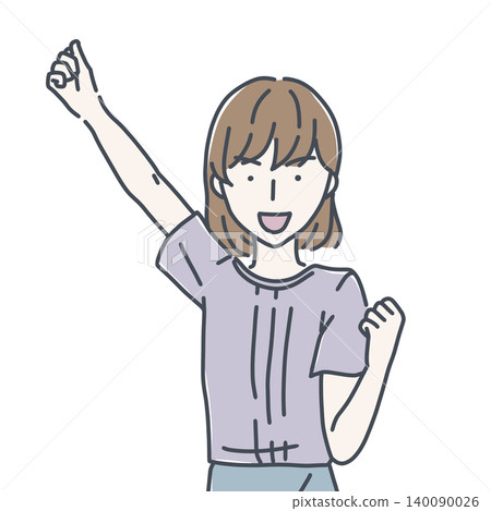 An illustration of a woman smiling, raising her fist, and striking a pose while shouting "Ei Ei Oh!" An illustration of a woman smiling, raising her fist, and striking a pose while shouting "Ei Ei Oh!" 140090026