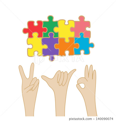 Hands showing support for autism awareness Hands showing support for autism awareness 140090074