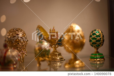 Collection of ornate Faberge-style decorative eggs  140090078