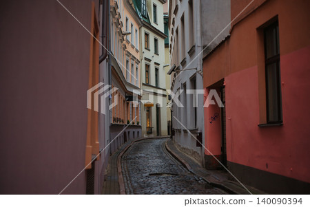 Atmospheric Narrow Cobblestone Street in Old Town Atmospheric Narrow Cobblestone Street in Old Town 140090394
