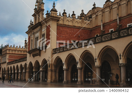 Vibrant city square with historic market hall  140090432