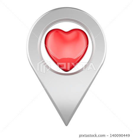Heart location pin with red heart, love symbol. 3D rendering Heart location pin with red heart, love symbol. 3D rendering 140090449