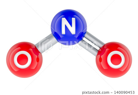 Nitrogen dioxide NO2 molecular model. 3D rendering Nitrogen dioxide NO2 molecular model. 3D rendering 140090453