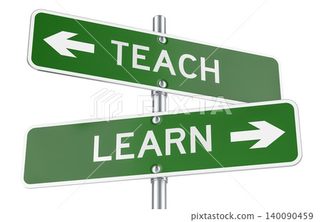 Teach and Learn road signs with opposite arrows. 3D rendering Teach and Learn road signs with opposite arrows. 3D rendering 140090459