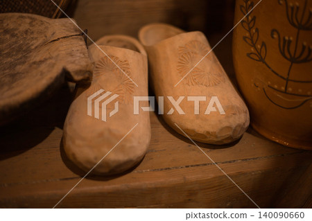 Close-up of traditional handcrafted wooden clogs Close-up of traditional handcrafted wooden clogs 140090660