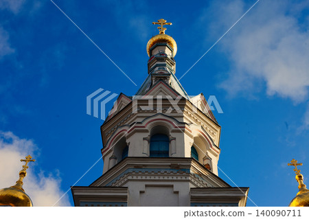 Low Angle Shot of an Elegant White Cathedral Low Angle Shot of an Elegant White Cathedral 140090711
