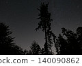 Starry Night Sky Above Dark Forest Trees 140090862