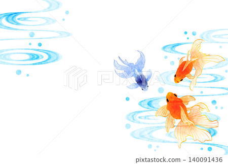 夏日問候明信片,金魚,流水,橫幅,日式風格 夏日問候明信片,金魚,流水,橫幅,日式風格 140091436