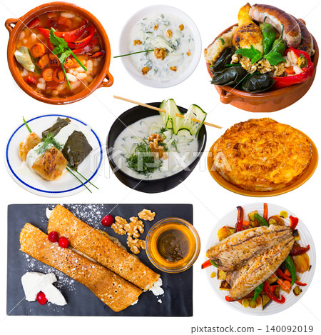 Tasty dishes of traditional Bulgarian cuisine at plates isolated Tasty dishes of traditional Bulgarian cuisine at plates isolated 140092019
