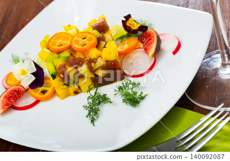 Raw tuna tartare with mango and avocado Raw tuna tartare with mango and avocado 140092087