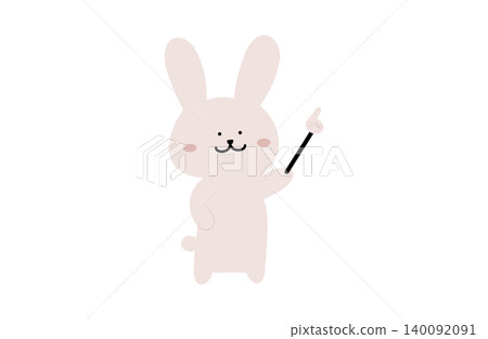 一幅沒有線條的兔子插畫，畫的是一隻拿著指示棒的兔子。 140092091