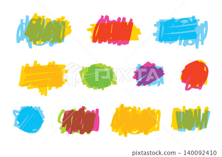 Colorful hand-drawn scribble shapes set, abstract marker strokes in bright colors Colorful hand-drawn scribble shapes set, abstract marker strokes in bright colors 140092410