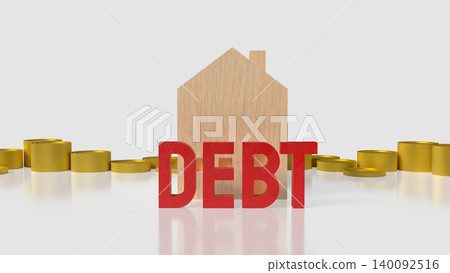 Home Debt Crisis With Golden Coins 3d render. 140092516