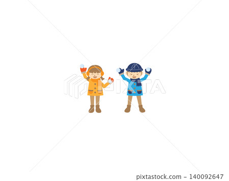 男孩和女孩打雪仗——冬天遊戲——雪球 男孩和女孩打雪仗——冬天遊戲——雪球 140092647
